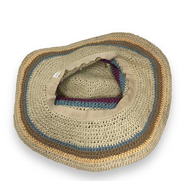 Woven Straw Paper Hat OS Multicolor 100% Paper Pastel Lightweight Summer - Picture 4 of 5